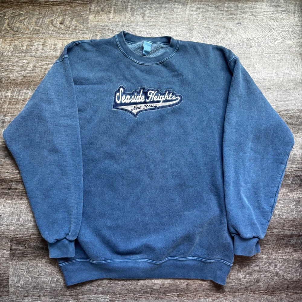 New Jersey Seaside Heights Vintage Sweatshirt Crewneck Large Blue Embroidered